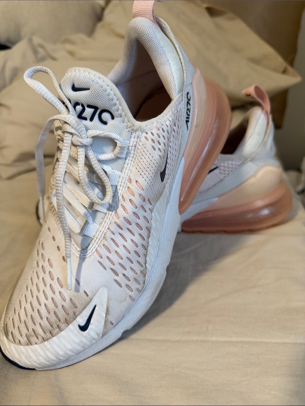 Nike Air Max 270 White with Pink Heel Sneakers